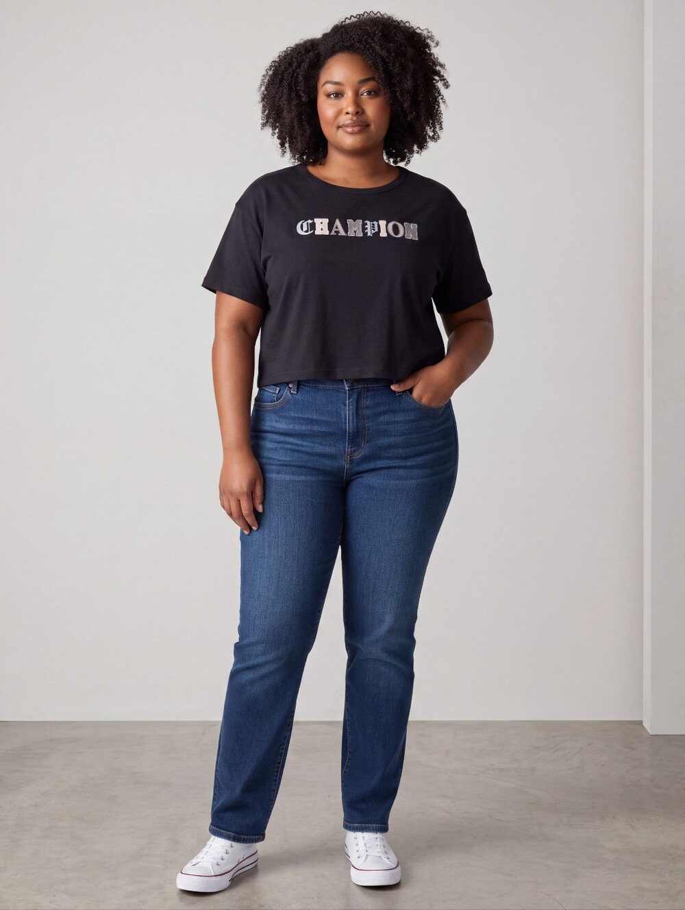 Vintage Champion Women's Cropped T-shirt Size 2XL Embroidered Logo